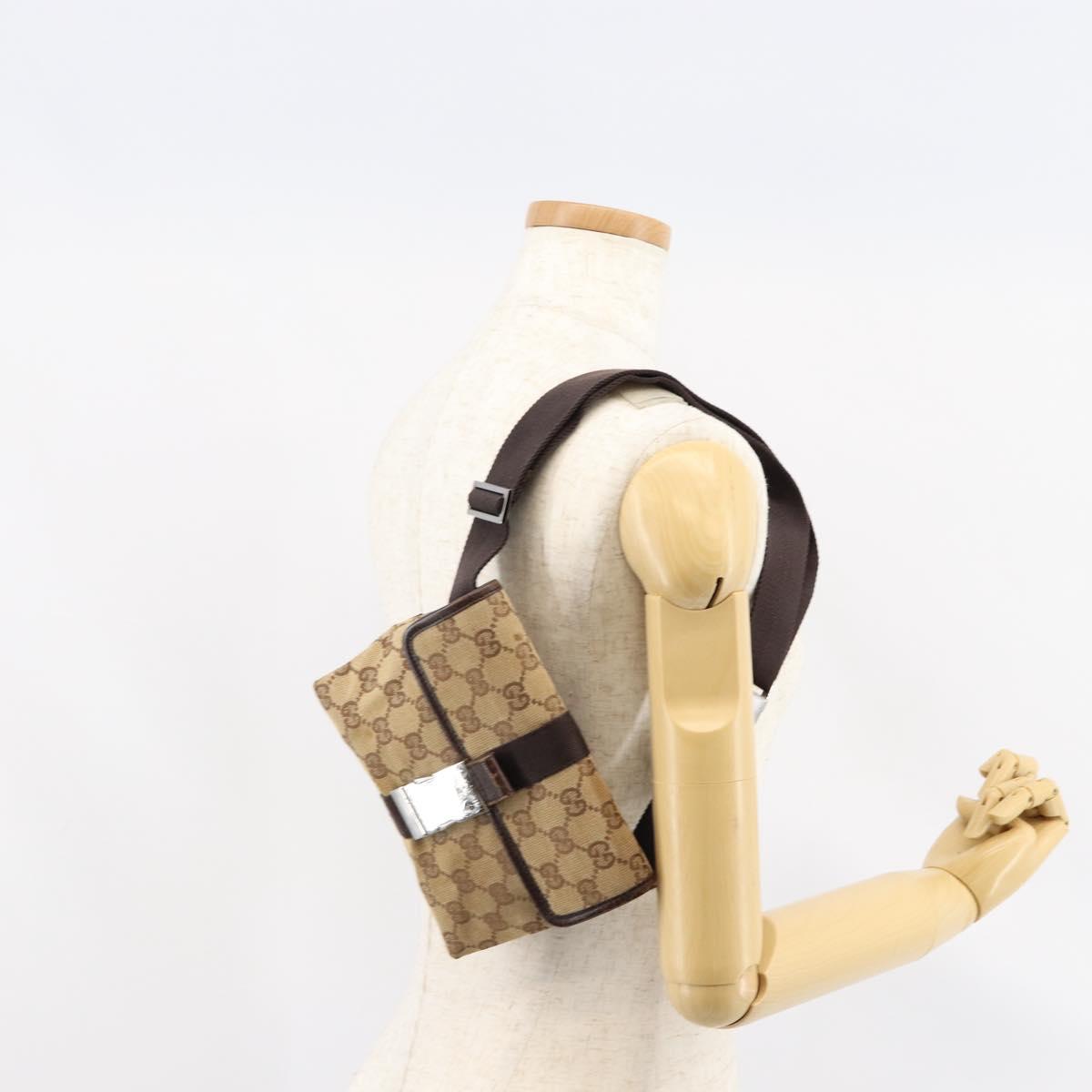 GUCCI GG Canvas Waist bag Beige Silver 131236 Auth ep11777