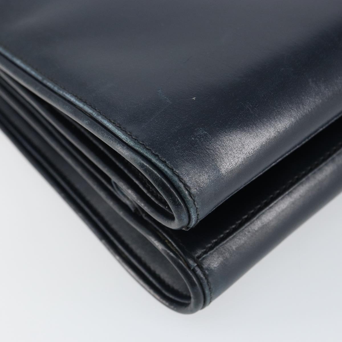 GUCCI Hand Bag Leather Navy Gold Auth ep11790