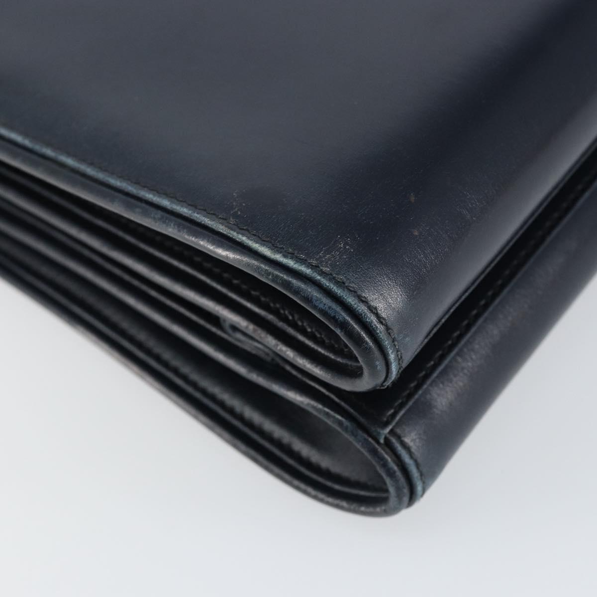 GUCCI Hand Bag Leather Navy Gold Auth ep11790