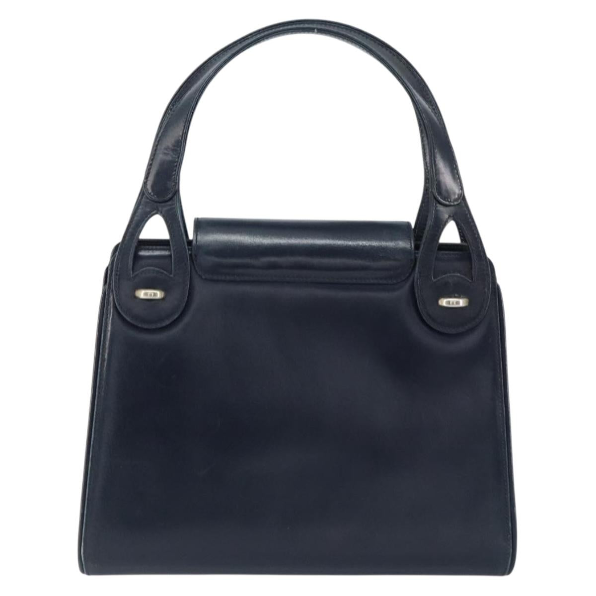 GUCCI Hand Bag Leather Navy Gold Auth ep11790