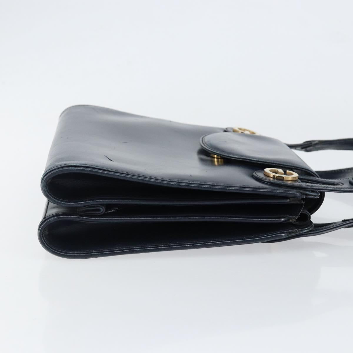 GUCCI Hand Bag Leather Navy Gold Auth ep11790