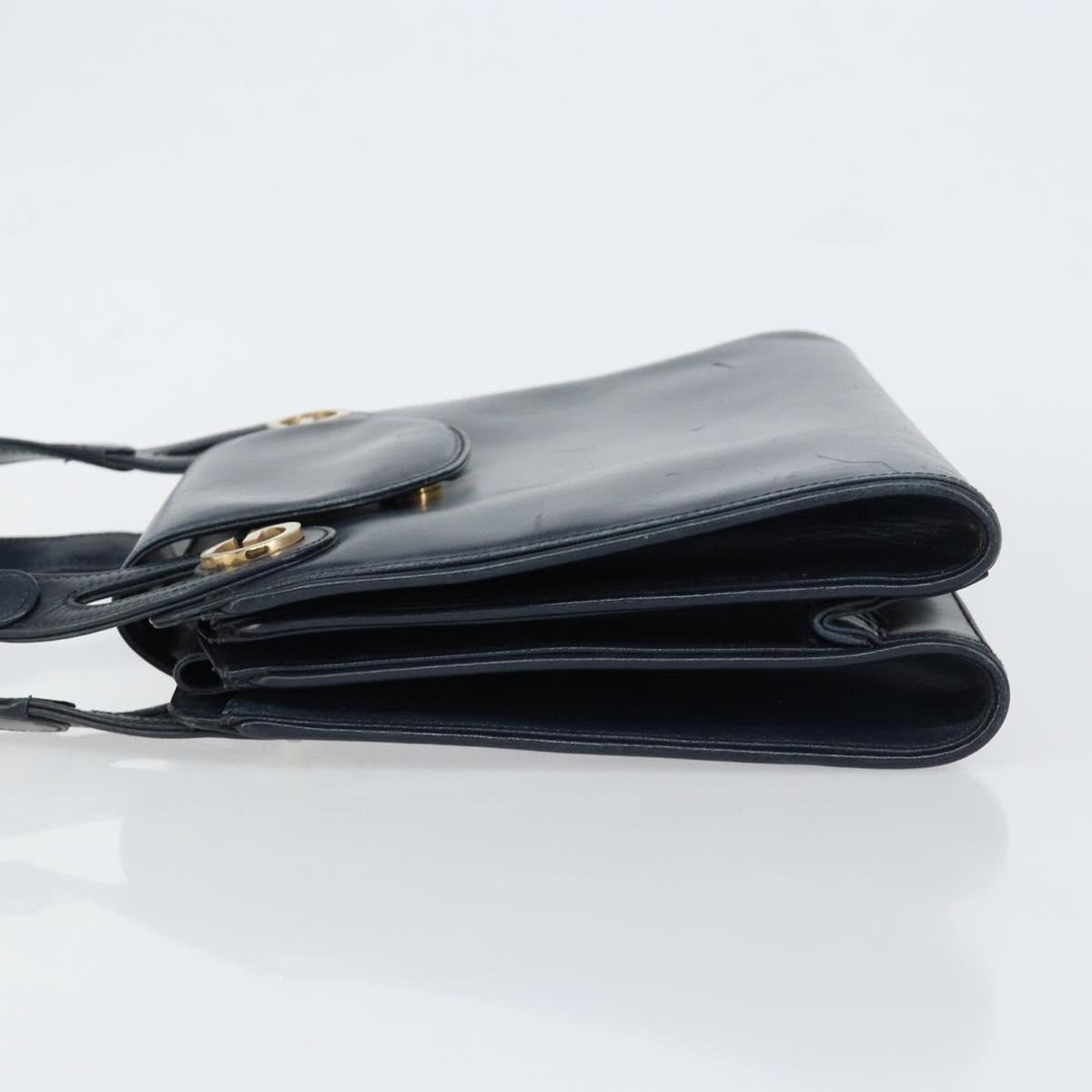 GUCCI Hand Bag Leather Navy Gold Auth ep11790