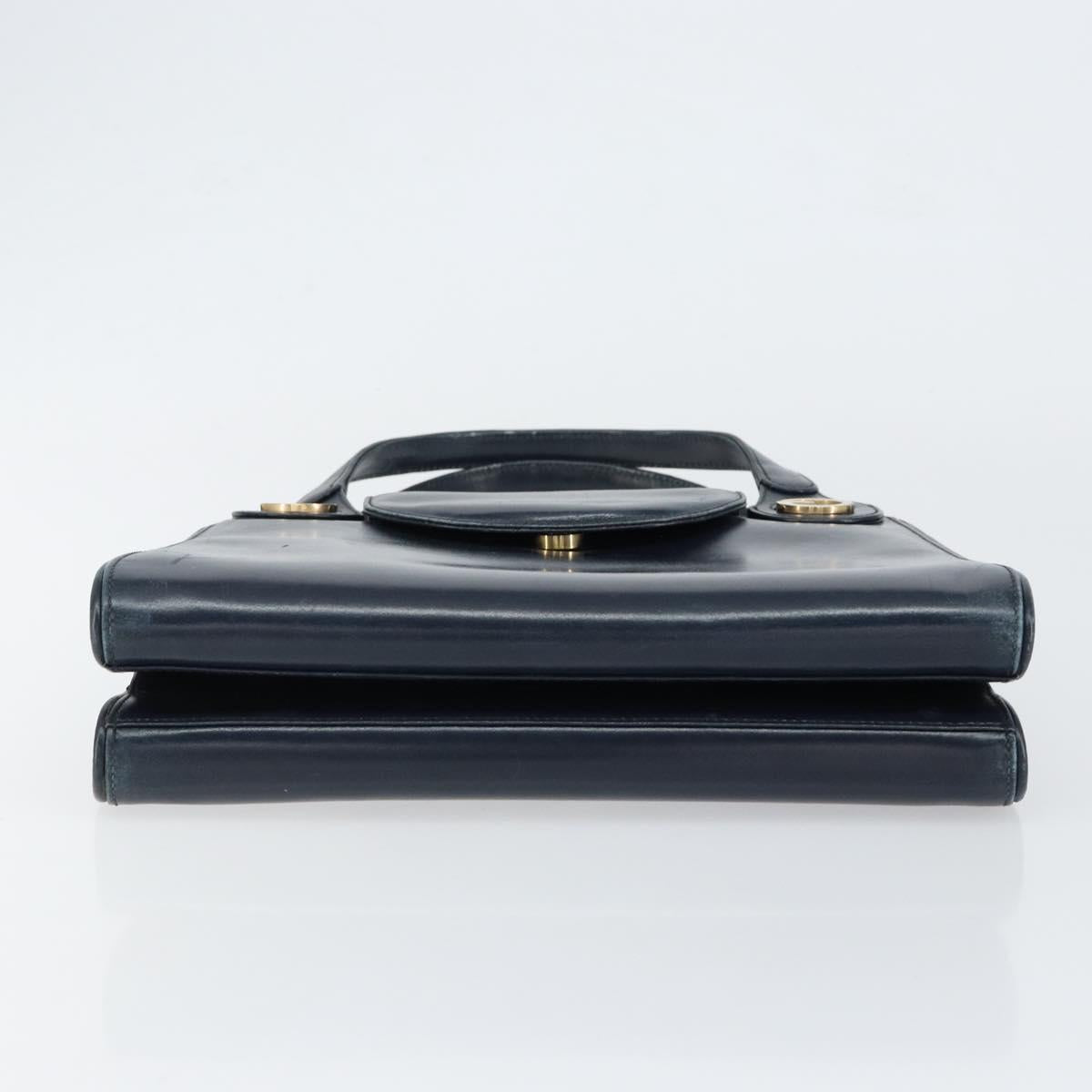 GUCCI Hand Bag Leather Navy Gold Auth ep11790