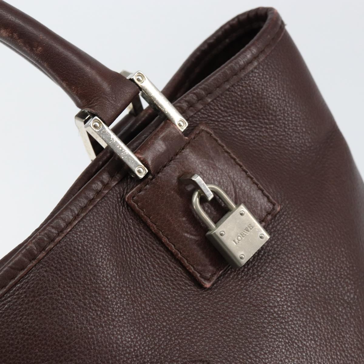 LOEWE Anagram Justa Amazona Hand Bag Leather Brown Silver Auth ep11792