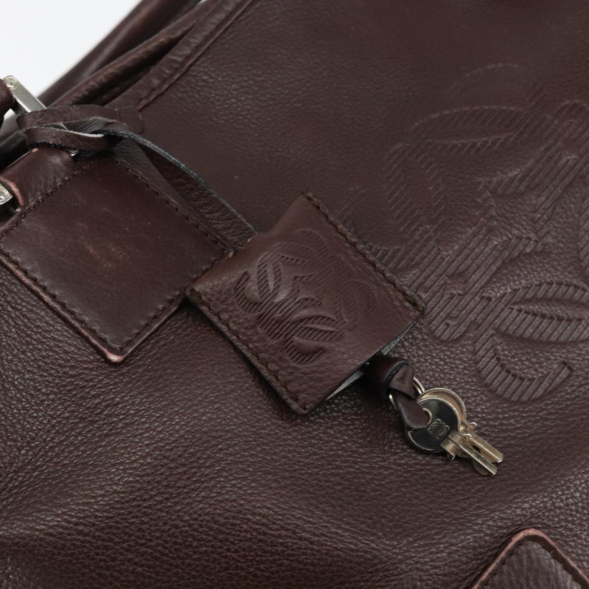 LOEWE Anagram Justa Amazona Hand Bag Leather Brown Silver Auth ep11792