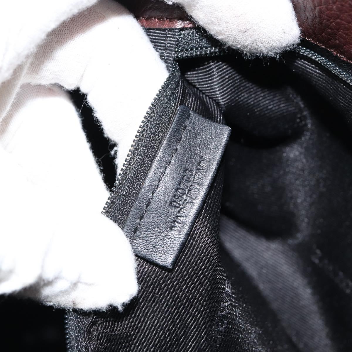 LOEWE Anagram Justa Amazona Hand Bag Leather Brown Silver Auth ep11792