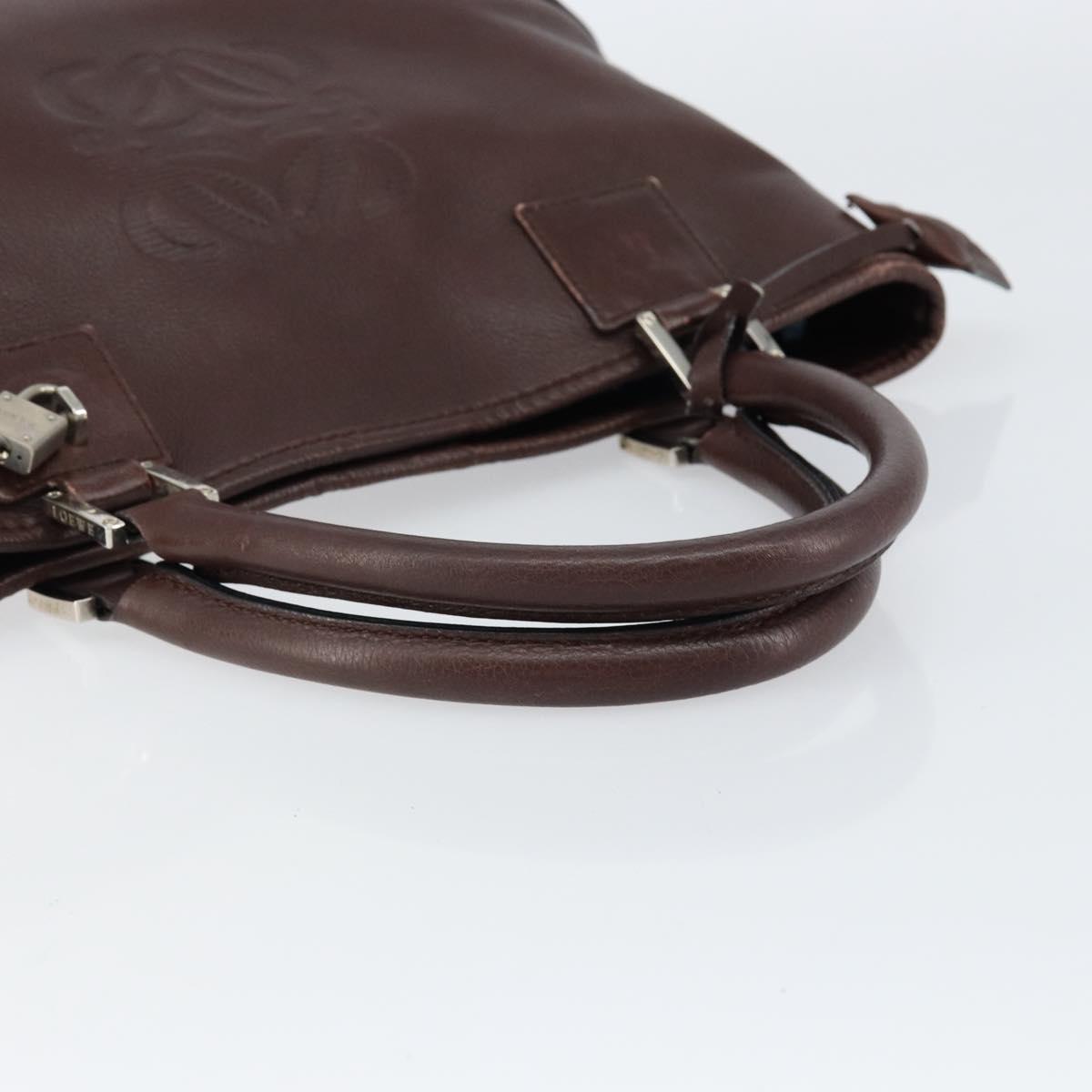 LOEWE Anagram Justa Amazona Hand Bag Leather Brown Silver Auth ep11792