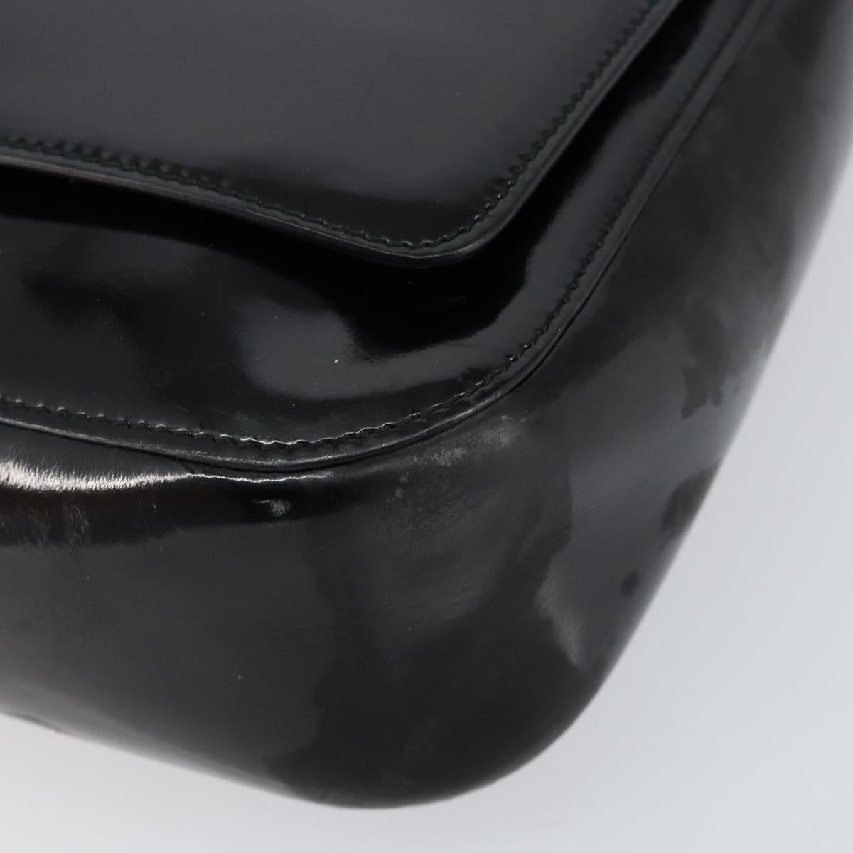 GUCCI Horsebit Shoulder Bag Enamel Black Silver Auth ep11794