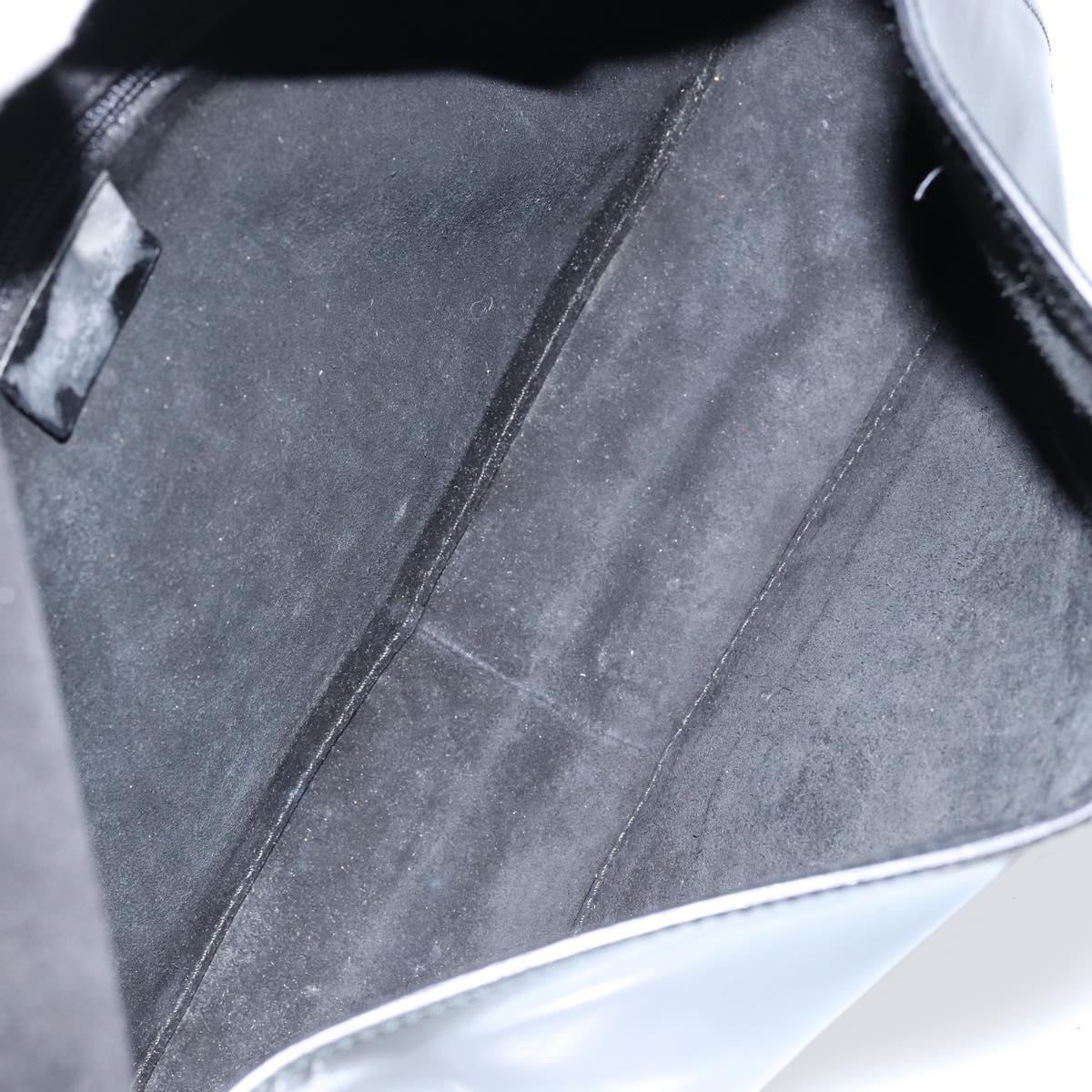 GUCCI Horsebit Shoulder Bag Enamel Black Silver Auth ep11794