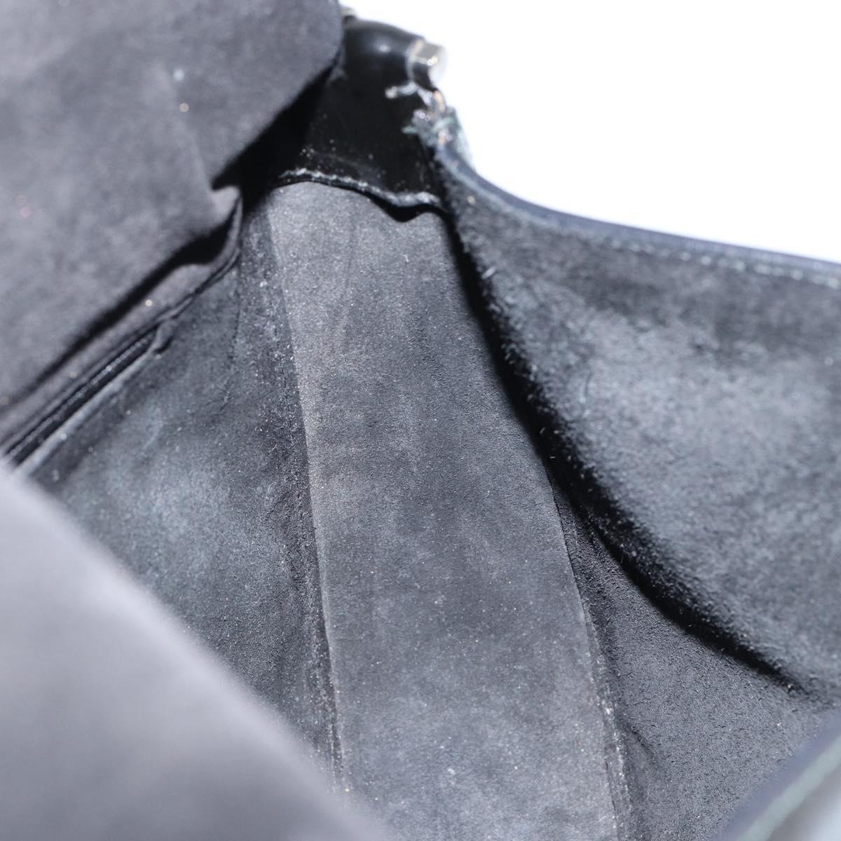 GUCCI Horsebit Shoulder Bag Enamel Black Silver Auth ep11794