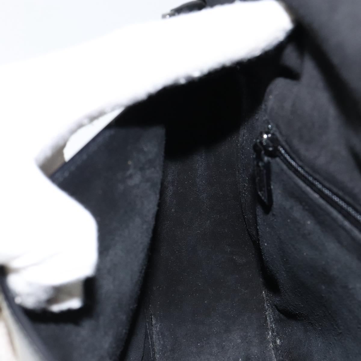 GUCCI Horsebit Shoulder Bag Enamel Black Silver Auth ep11794