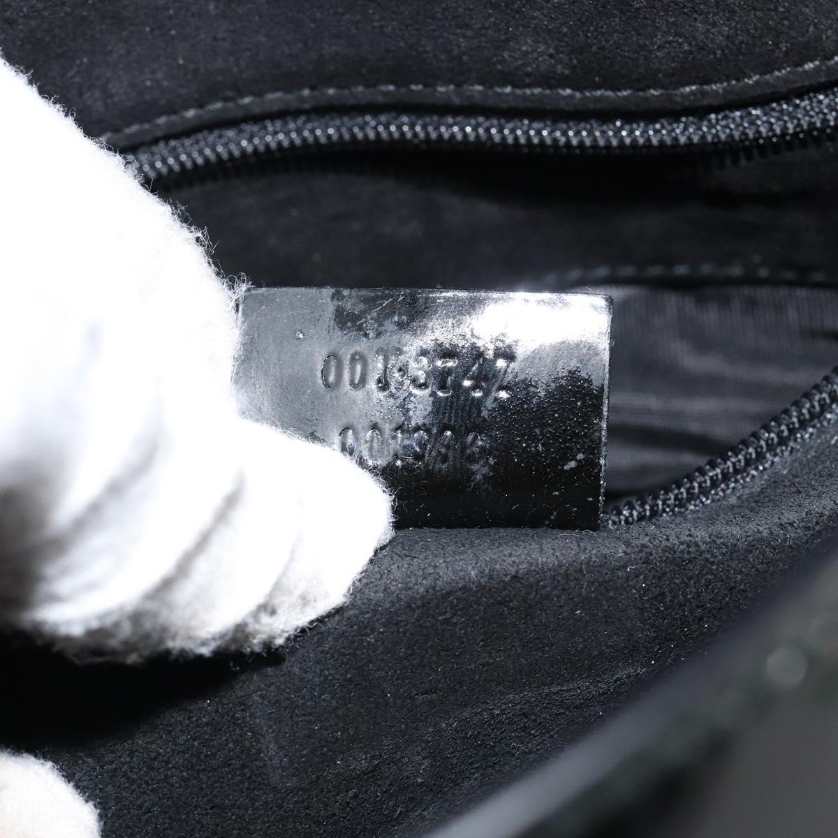 GUCCI Horsebit Shoulder Bag Enamel Black Silver Auth ep11794