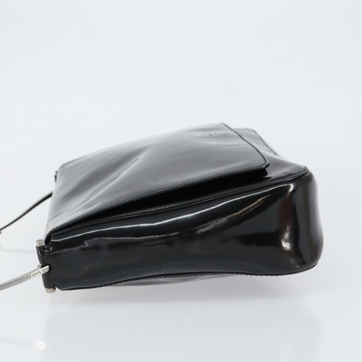 GUCCI Horsebit Shoulder Bag Enamel Black Silver Auth ep11794