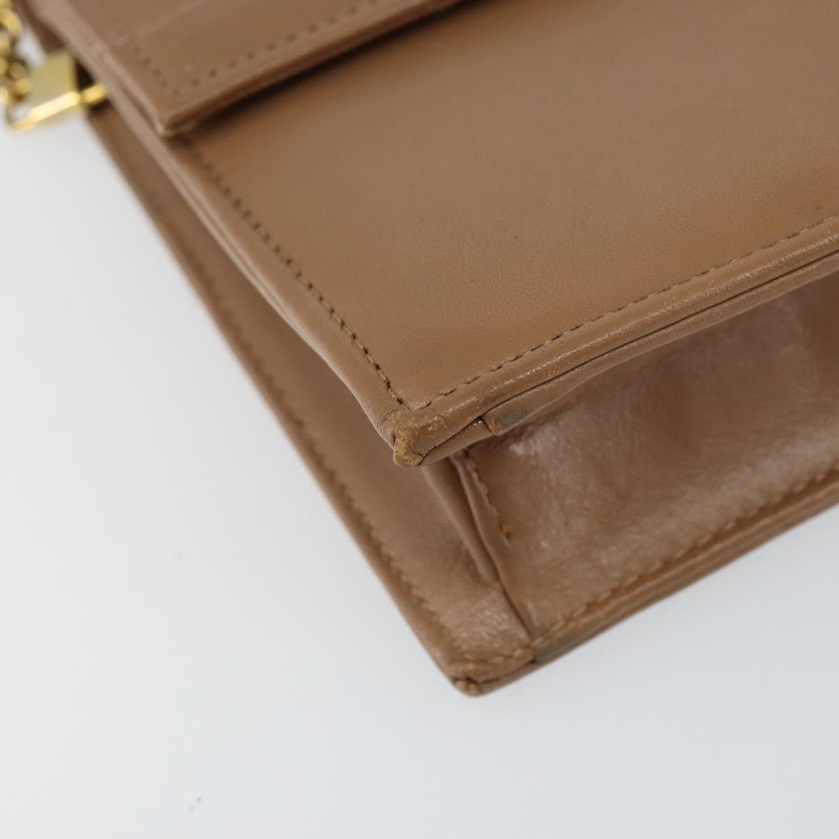 Christian Dior Chain Shoulder Bag Leather Beige Gold Auth ep11798