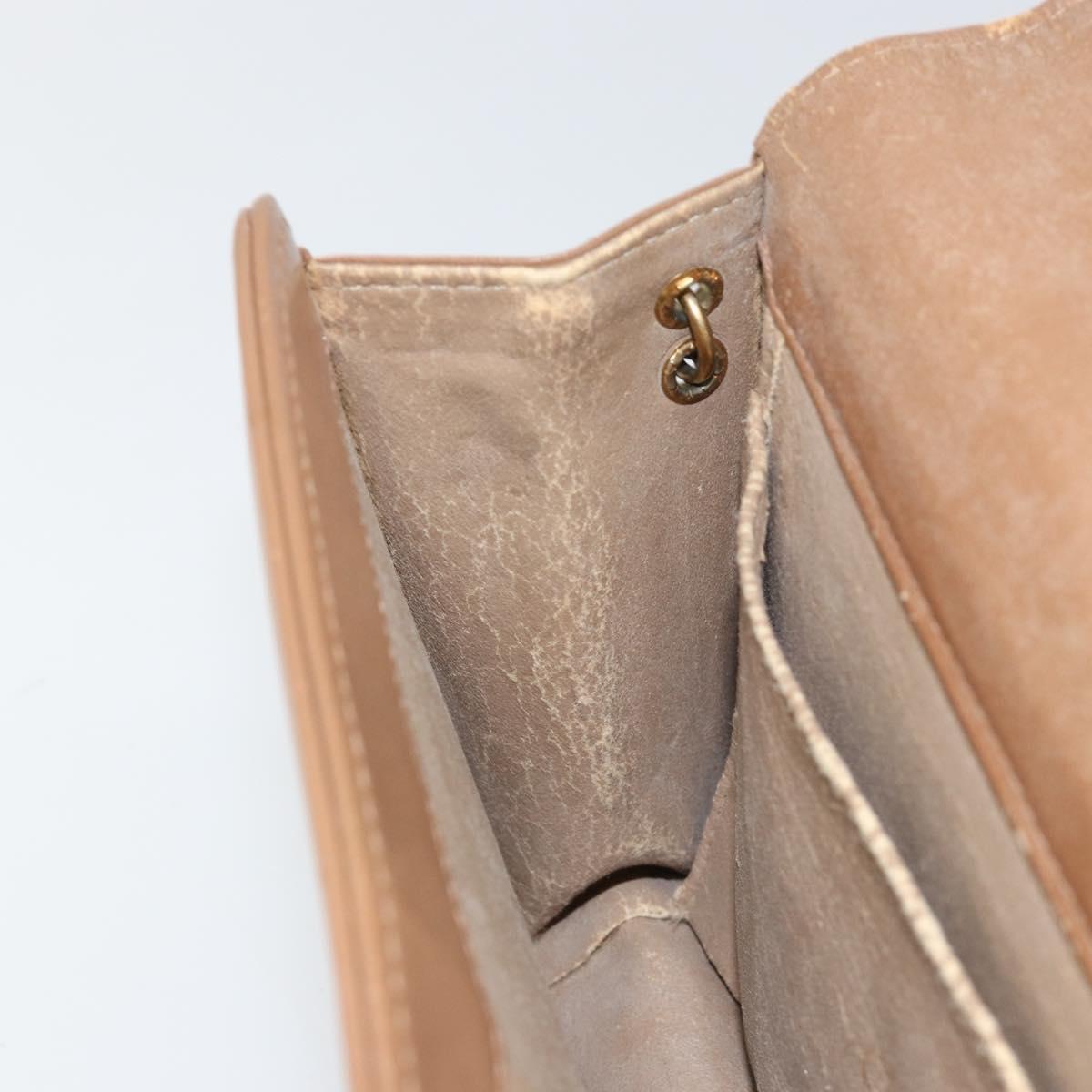 Christian Dior Chain Shoulder Bag Leather Beige Gold Auth ep11798