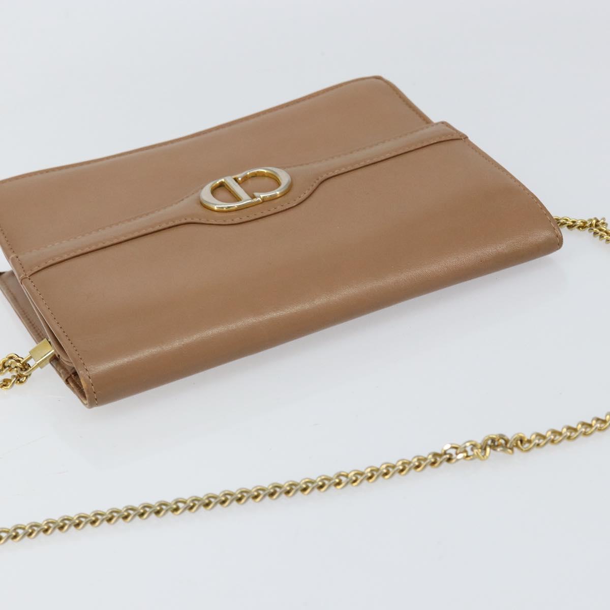Christian Dior Chain Shoulder Bag Leather Beige Gold Auth ep11798
