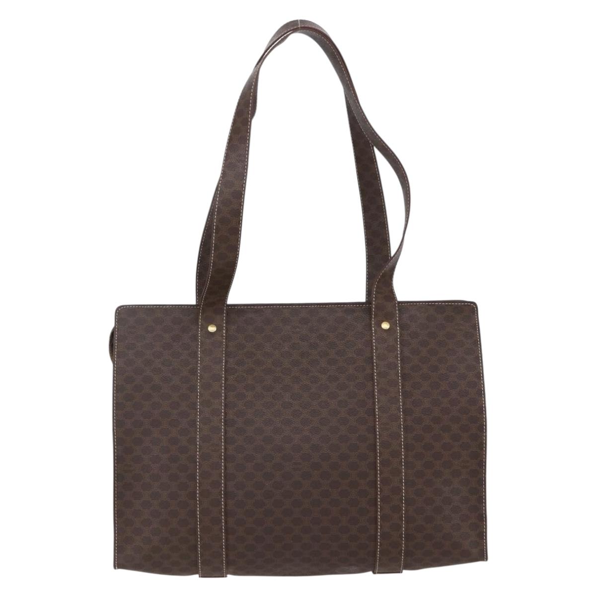 CELINE Macadam Canvas Tote Bag PVC Brown Gold Auth ep11810