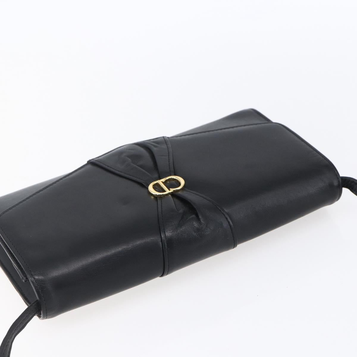 Christian Dior Shoulder Bag Leather Black Gold Auth ep11826