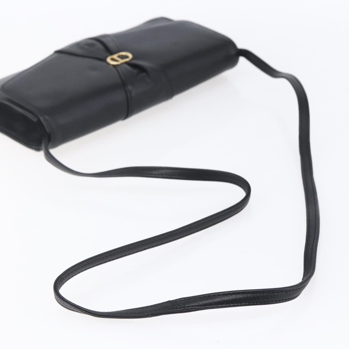 Christian Dior Shoulder Bag Leather Black Gold Auth ep11826