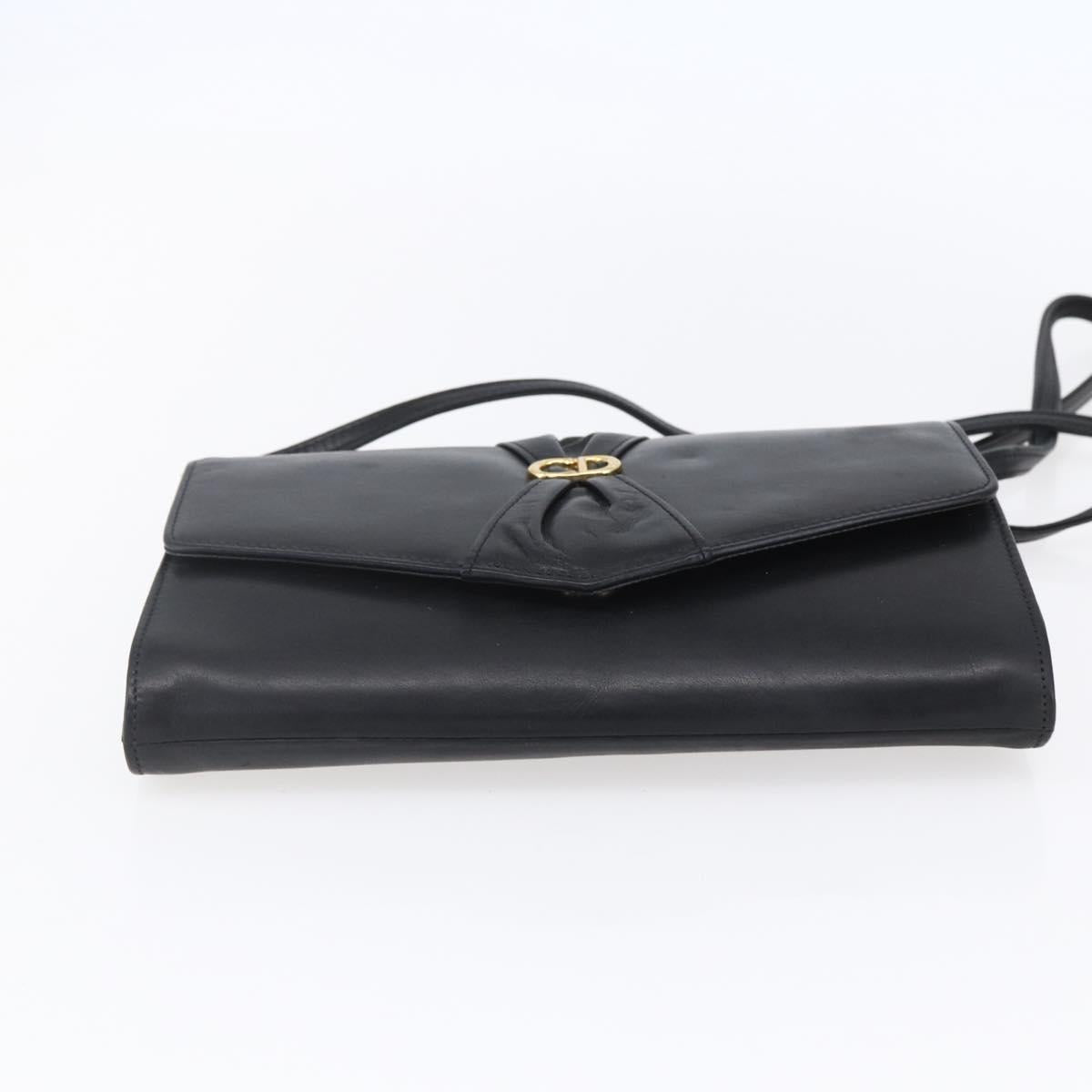 Christian Dior Shoulder Bag Leather Black Gold Auth ep11826