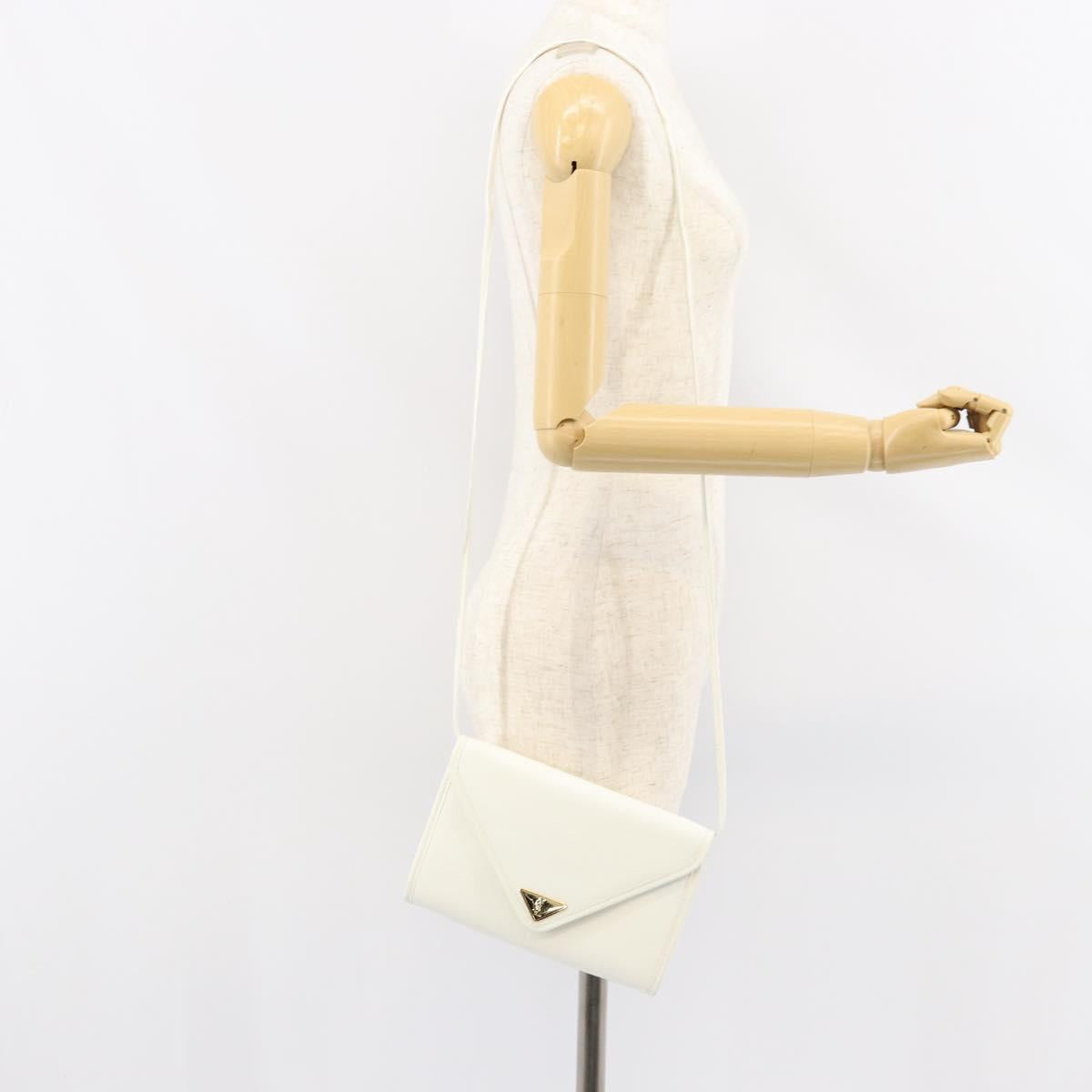 SAINT LAURENT Shoulder Bag Leather White Gold Auth ep11836