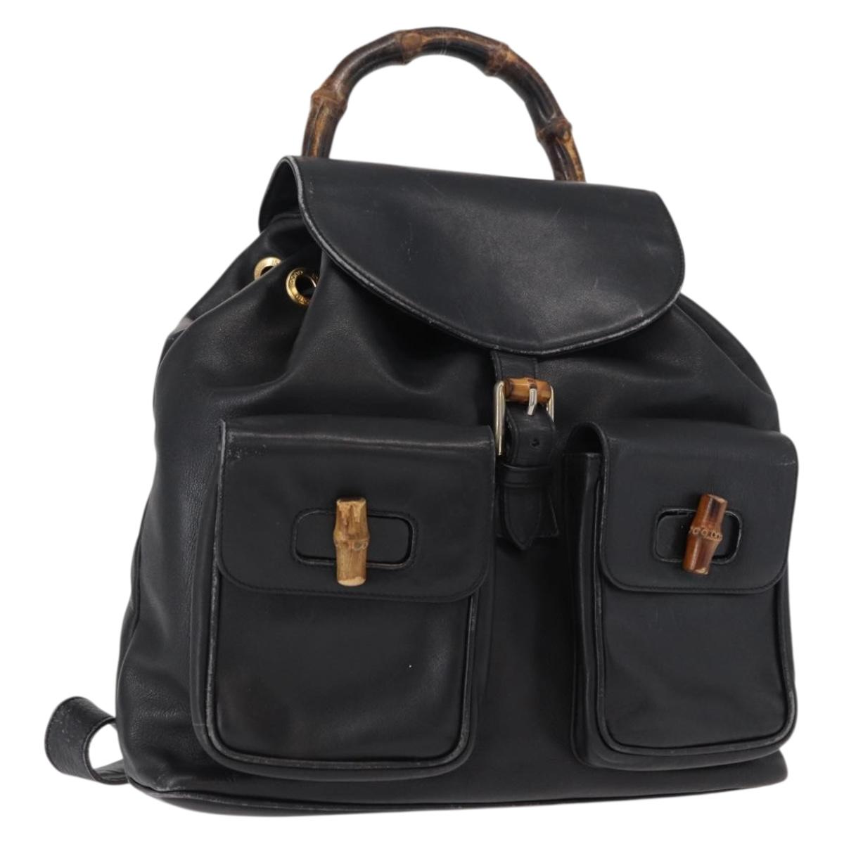 GUCCI Bamboo Backpack Leather Black Gold 003 2058 0016 Auth ep11837
