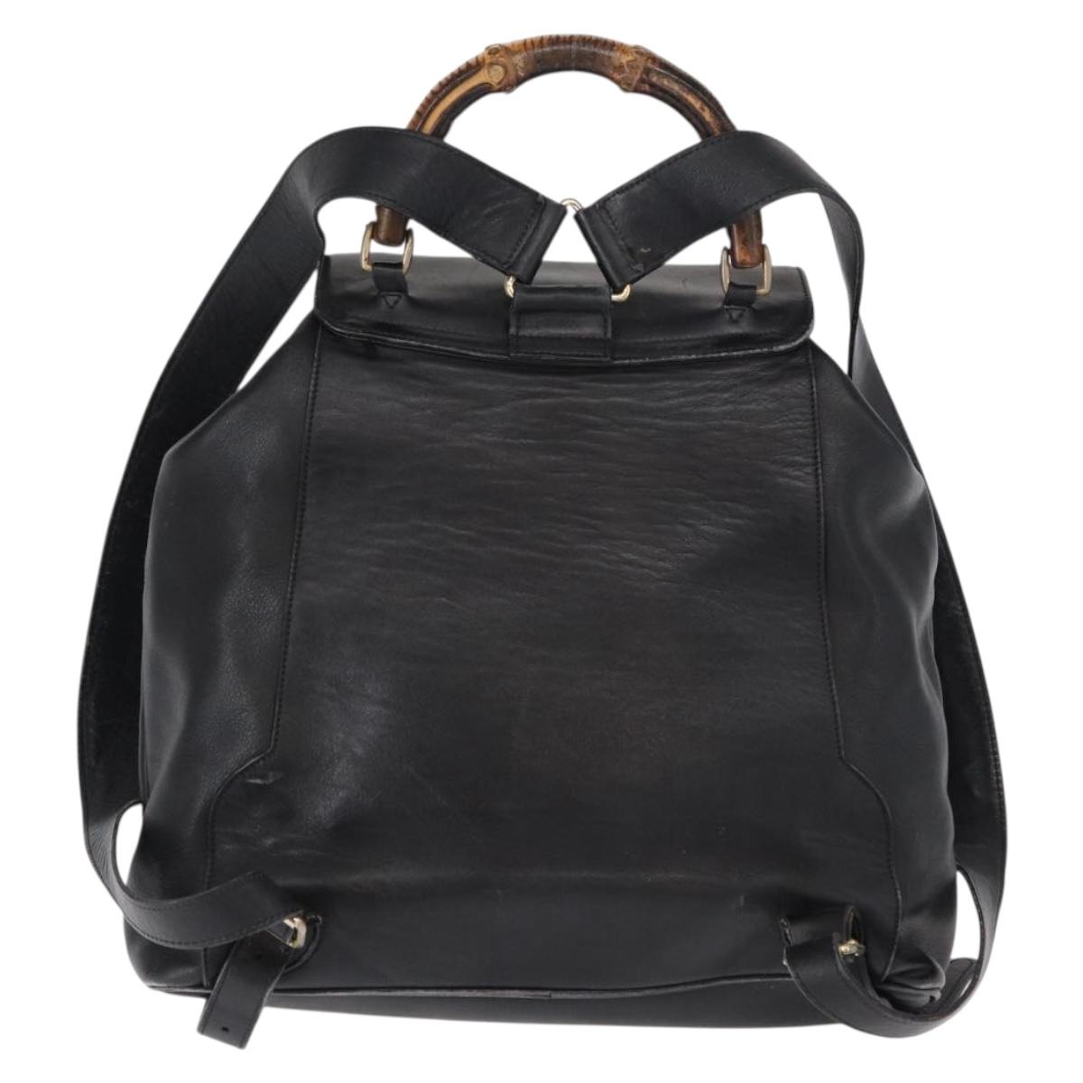 GUCCI Bamboo Backpack Leather Black Gold 003 2058 0016 Auth ep11837