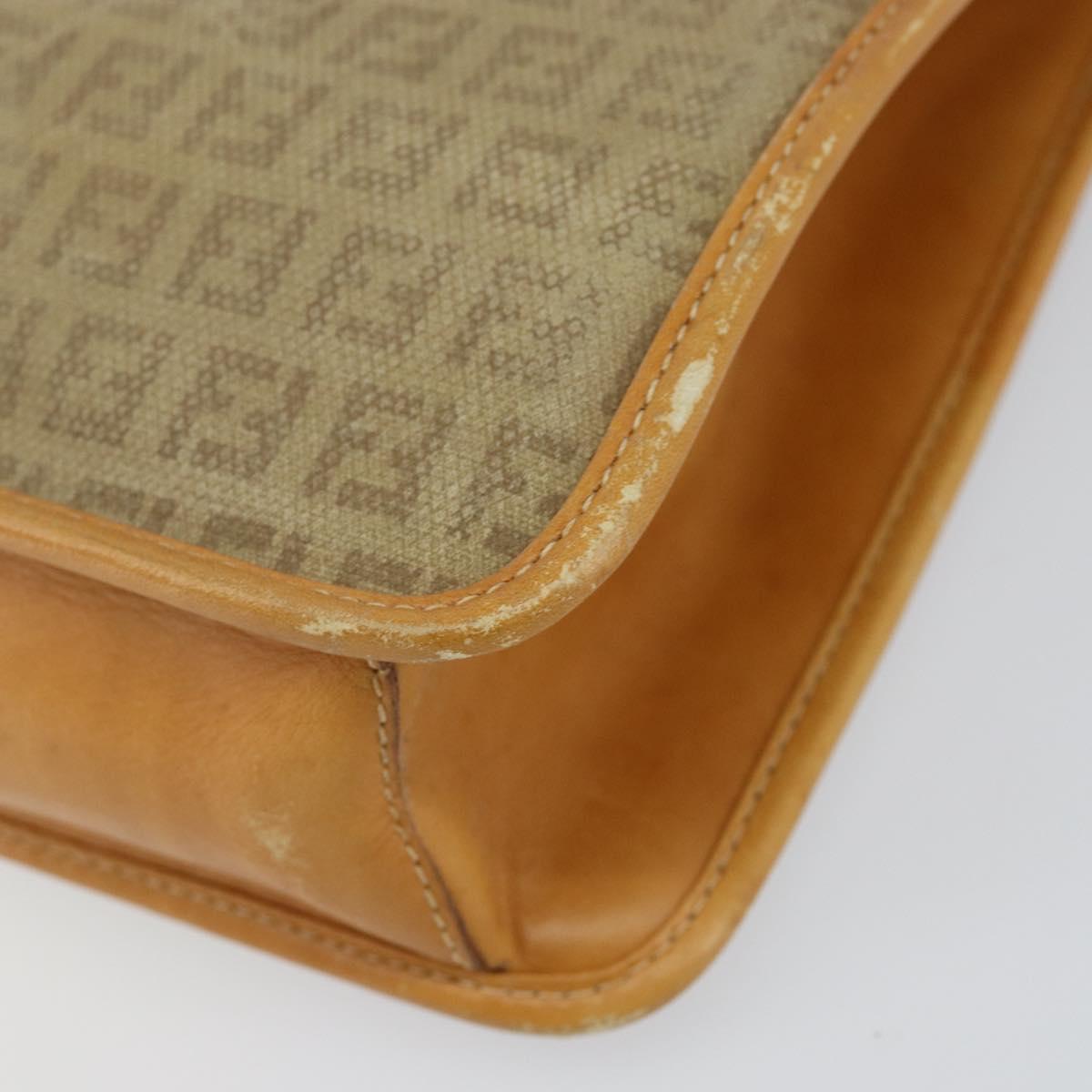 FENDI Zucchino Canvas Shoulder Bag Beige Gold Auth ep11839