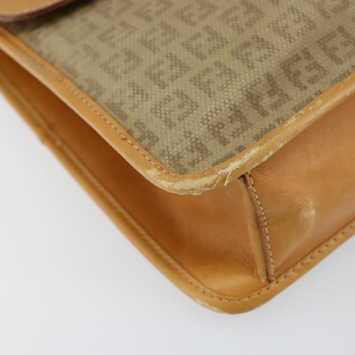 FENDI Zucchino Canvas Shoulder Bag Beige Gold Auth ep11839