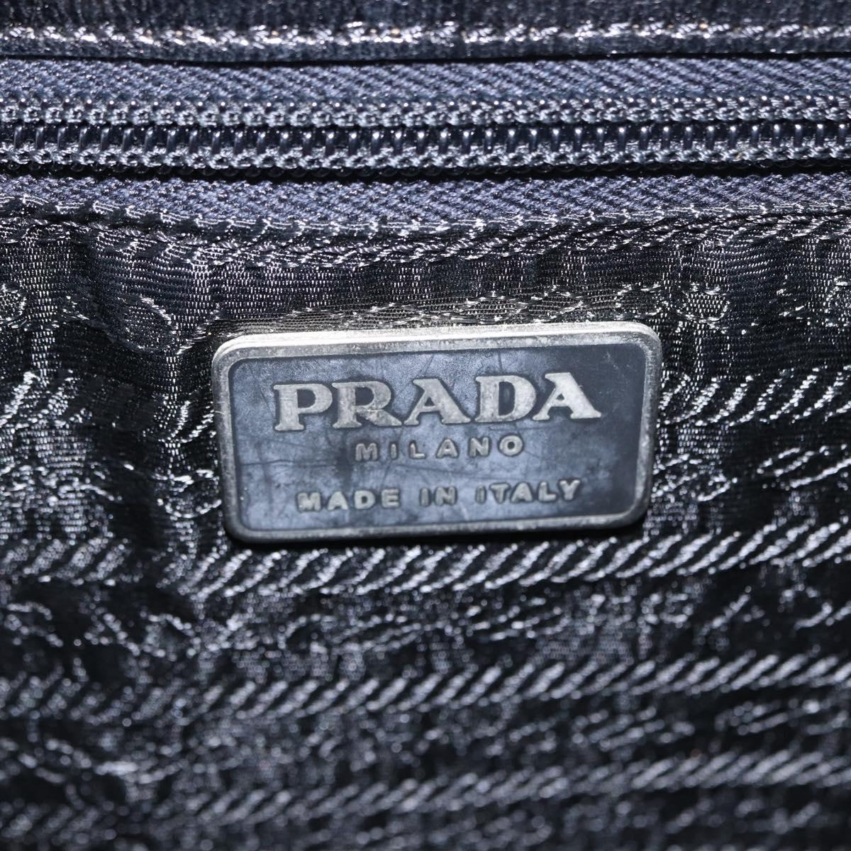 PRADA Hand Bag Leather Black Silver Auth ep11842
