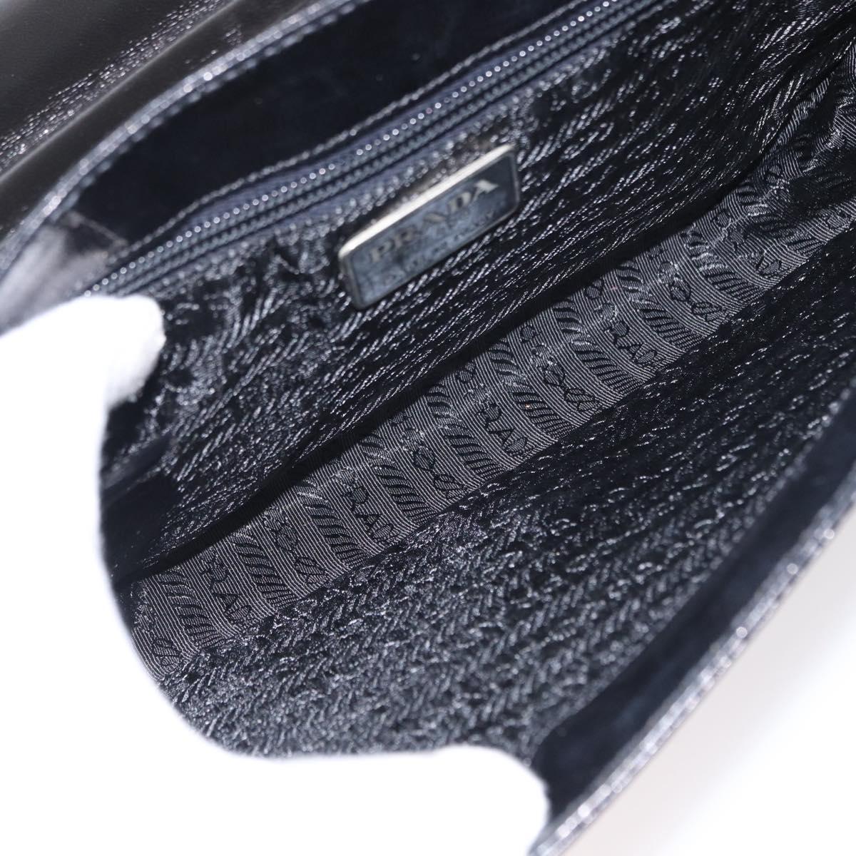 PRADA Hand Bag Leather Black Silver Auth ep11842