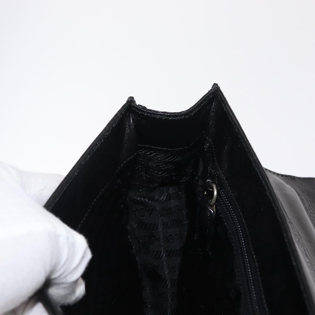 PRADA Hand Bag Leather Black Silver Auth ep11842