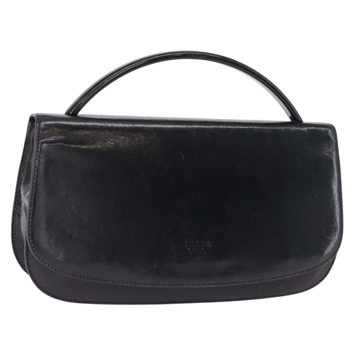 PRADA Hand Bag Leather Black Silver Auth ep11842
