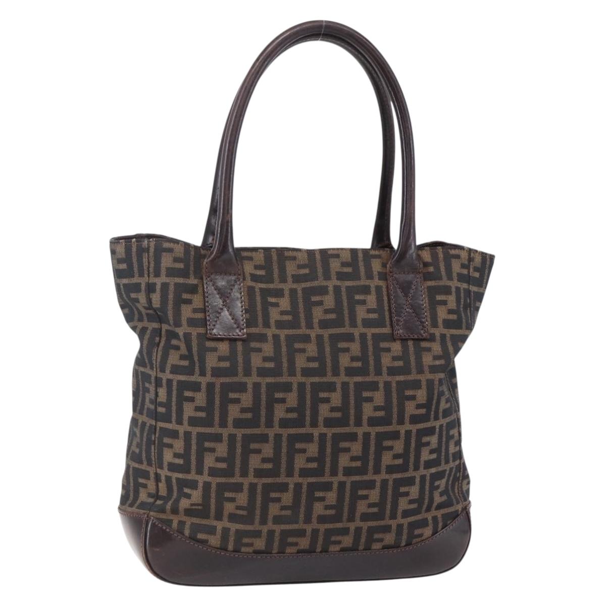 FENDI Zucca Canvas Tote Bag Black Brown Auth ep11847