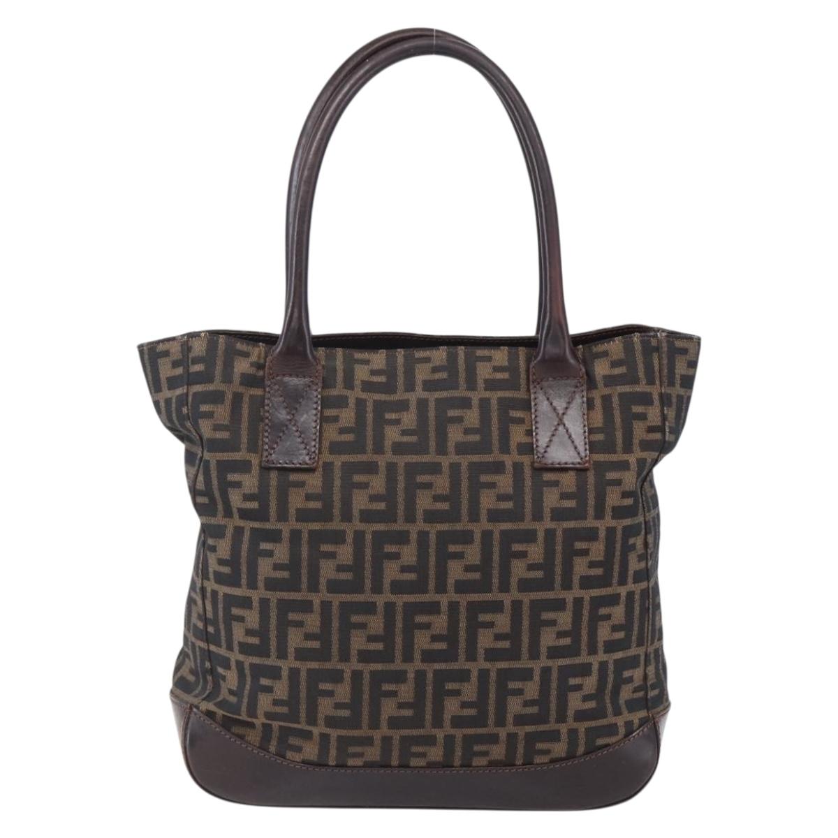 FENDI Zucca Canvas Tote Bag Black Brown Auth ep11847