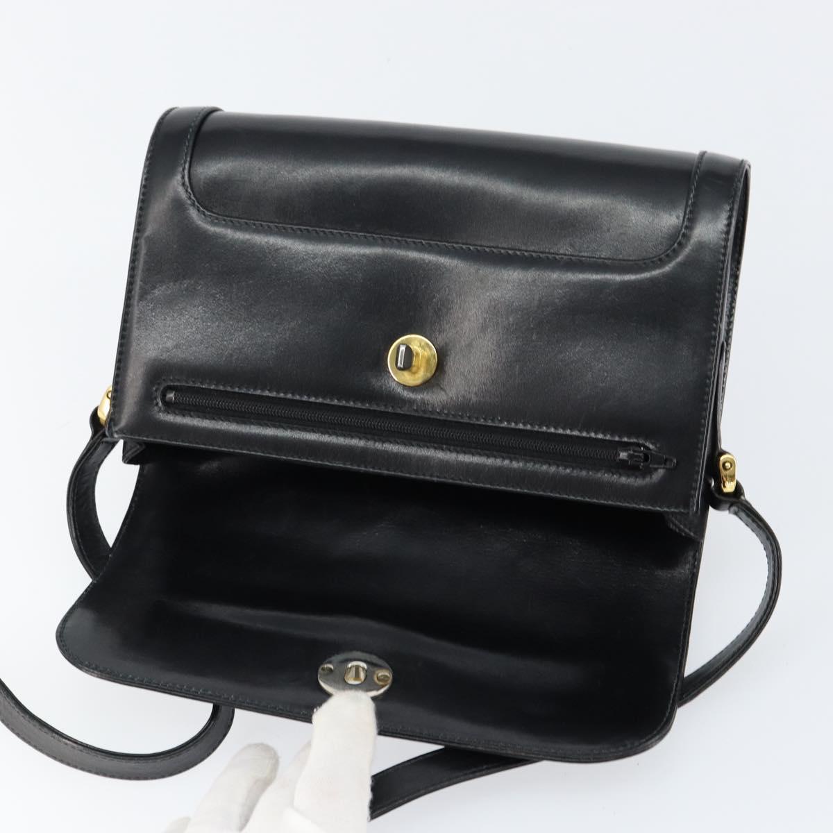 GUCCI Shoulder Bag Leather Black Gold 001 256 1161 Auth ep11851