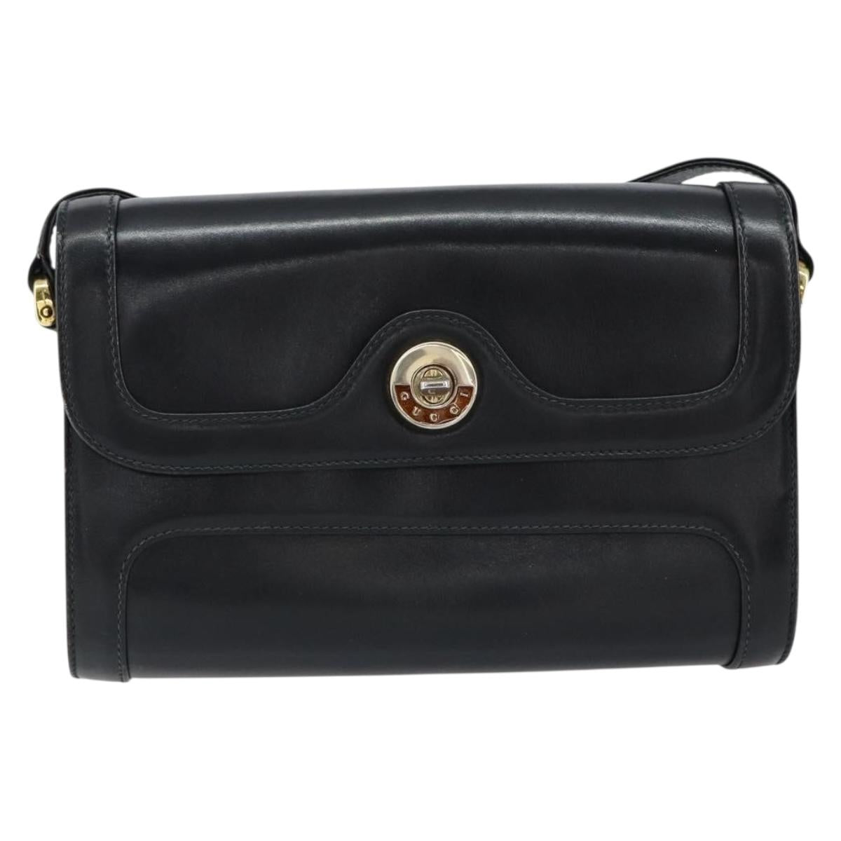 GUCCI Shoulder Bag Leather Black Gold 001 256 1161 Auth ep11851