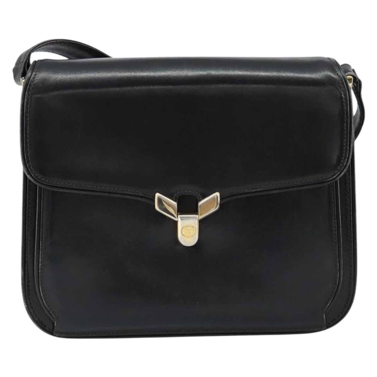 GUCCI Shoulder Bag Leather Black Gold Auth ep11854