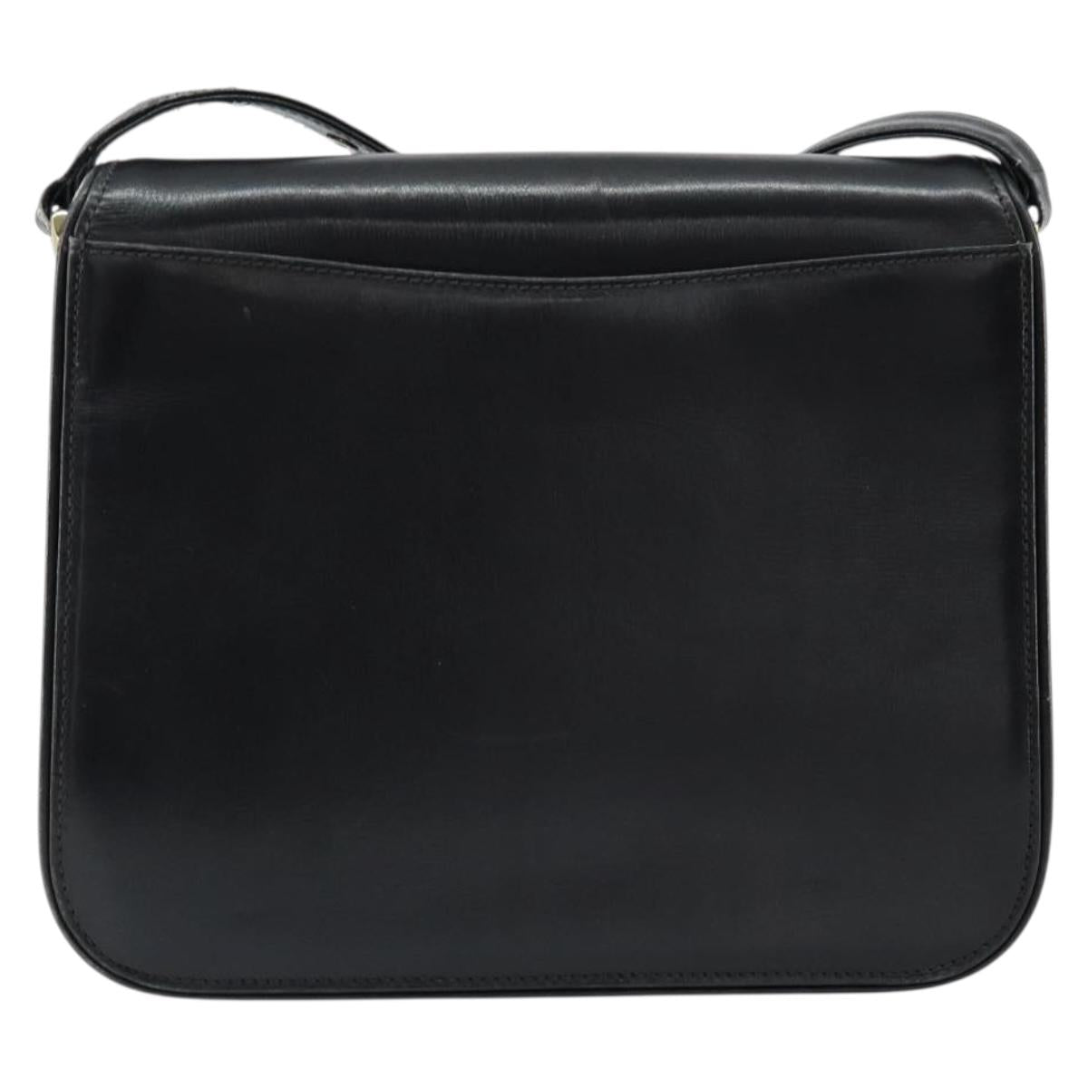 GUCCI Shoulder Bag Leather Black Gold Auth ep11854