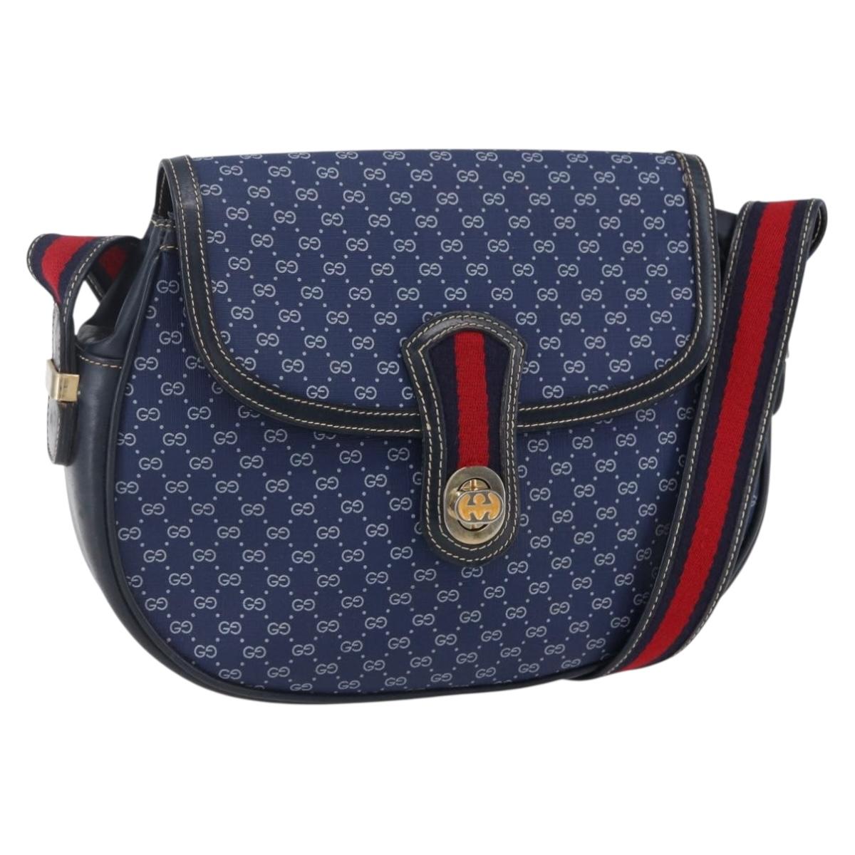 GUCCI Micro GG Supreme Sherry Line Shoulder Bag PVC Blue Gold Auth ep11855