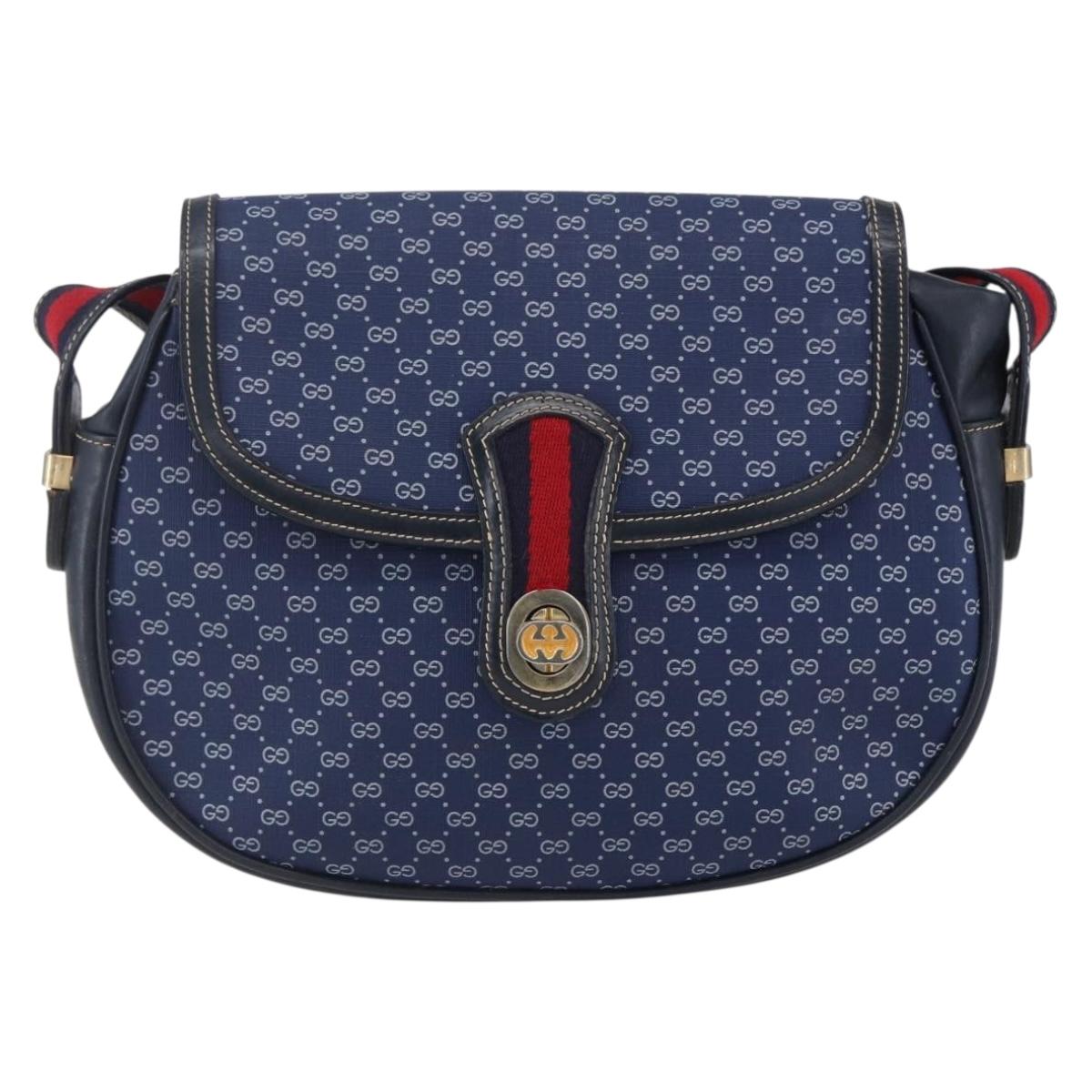GUCCI Micro GG Supreme Sherry Line Shoulder Bag PVC Blue Gold Auth ep11855