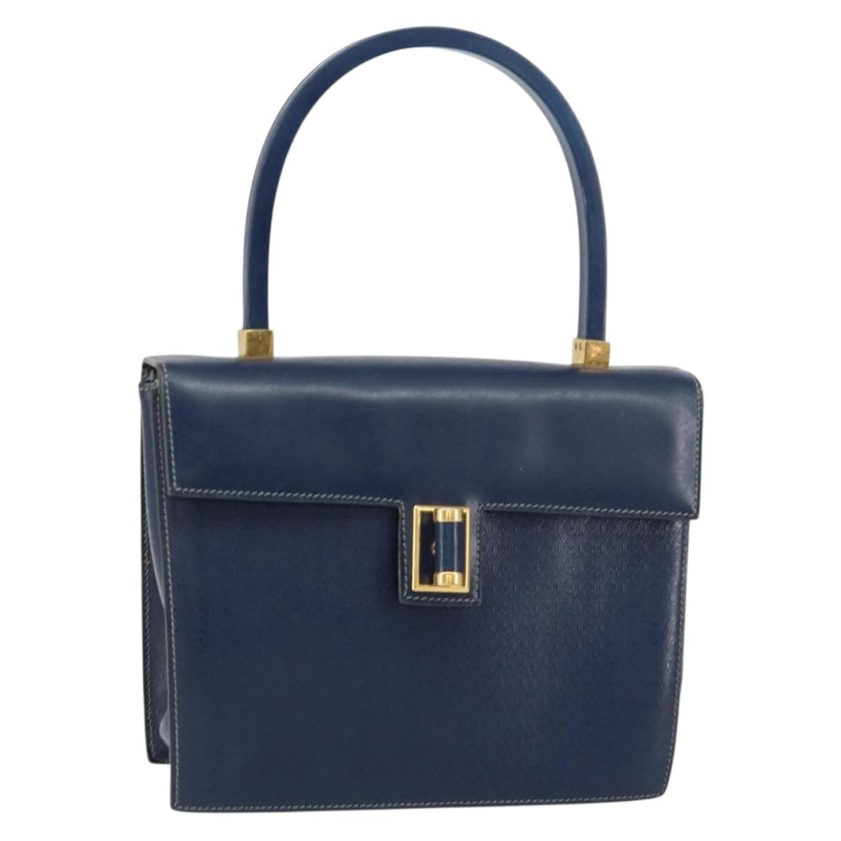 GUCCI Hand Bag Leather Navy Gold 000 46 0096 Auth ep11875