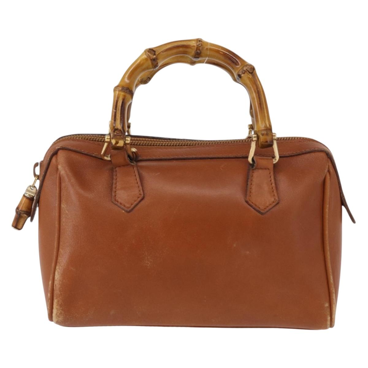 GUCCI Bamboo Hand Bag Leather Brown Gold 007 3444 0232 Auth ep11877