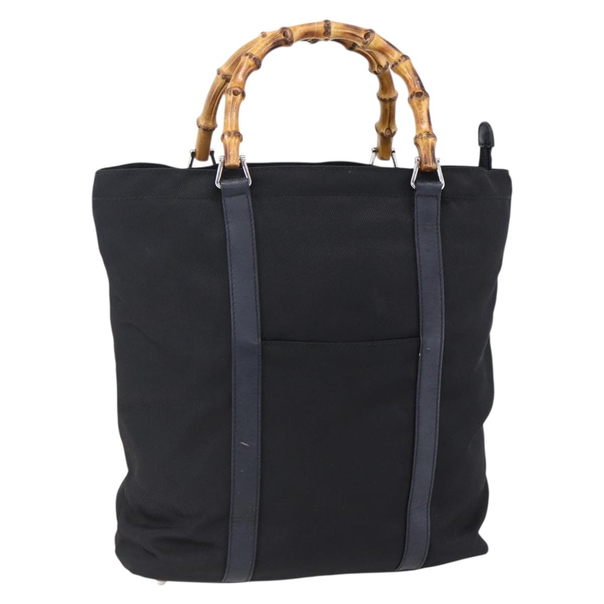 GUCCI Bamboo Hand Bag Nylon Black Silver 000 3754 0508 Auth ep11878
