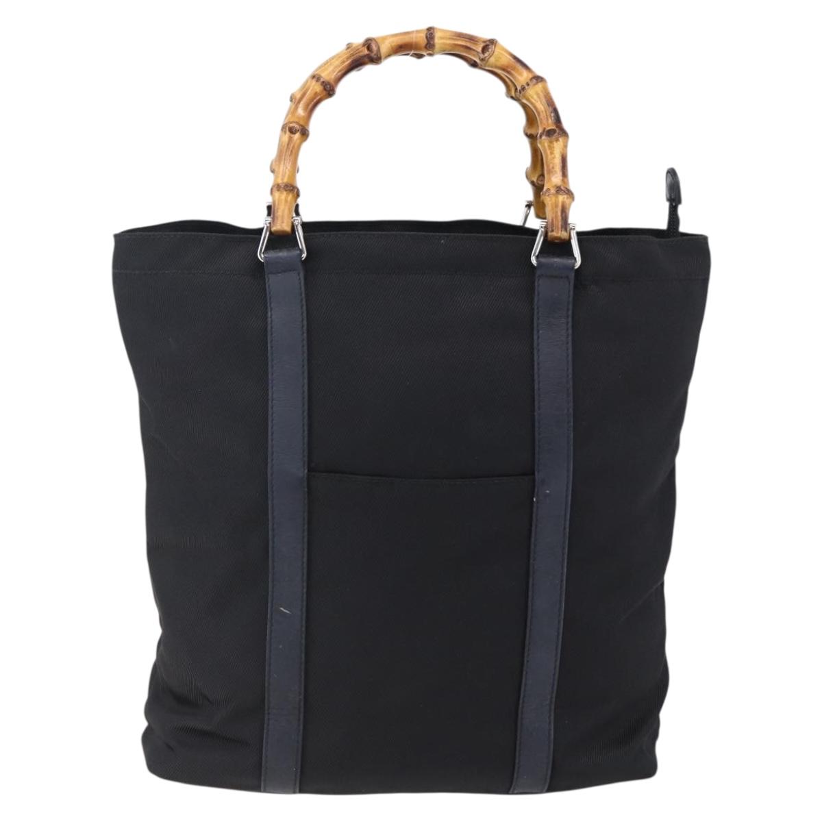 GUCCI Bamboo Hand Bag Nylon Black Silver 000 3754 0508 Auth ep11878