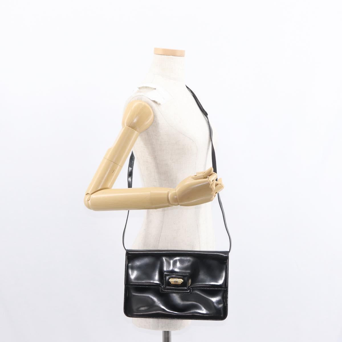 GUCCI Shoulder Bag Enamel Black Gold 004 33 0280 Auth ep11880