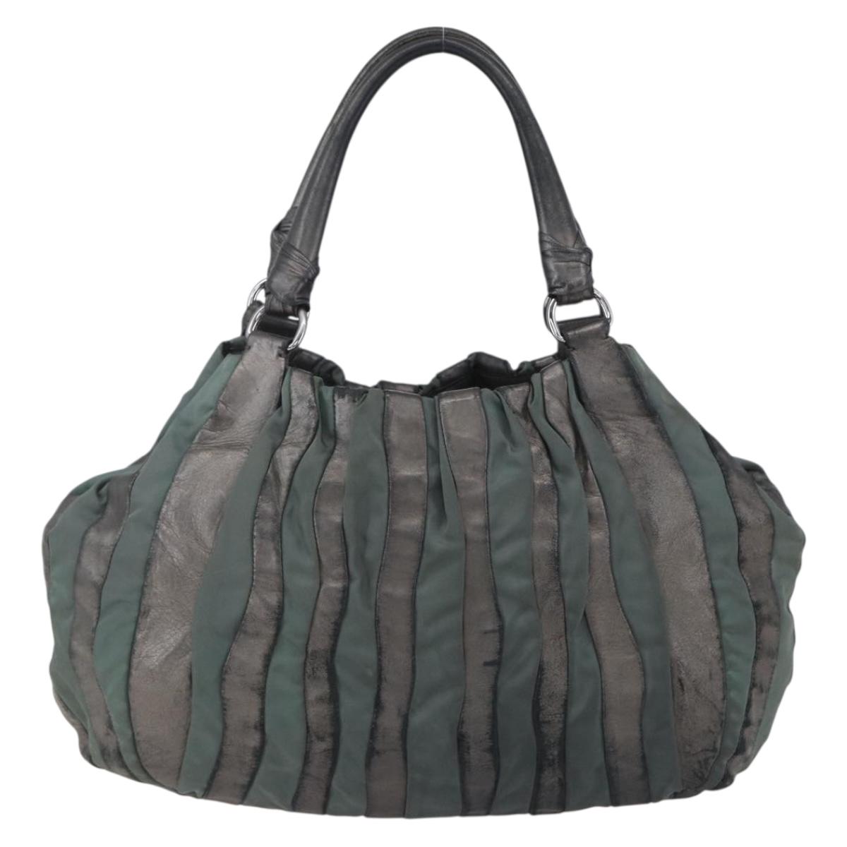 PRADA Hand Bag Leather Gray Silver Auth ep11888