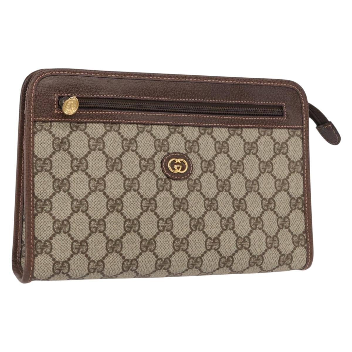 GUCCI GG Supreme Clutch Bag PVC Beige Gold 0141666063 Auth ep11893