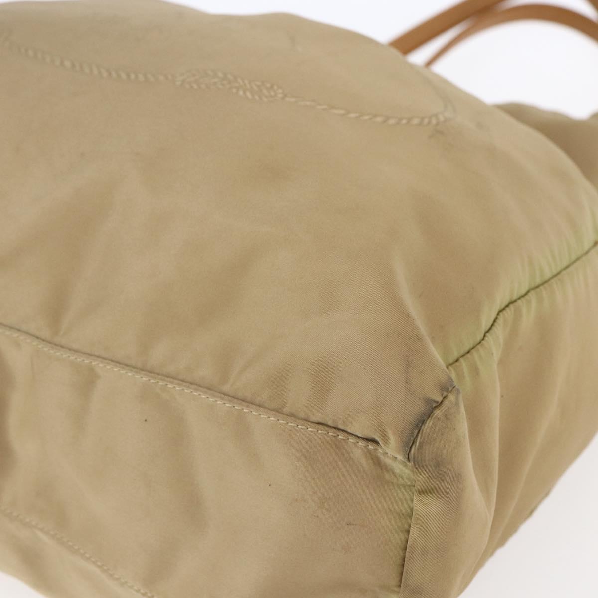 PRADA Tote Bag Nylon Leather Beige Gold Auth ep11896