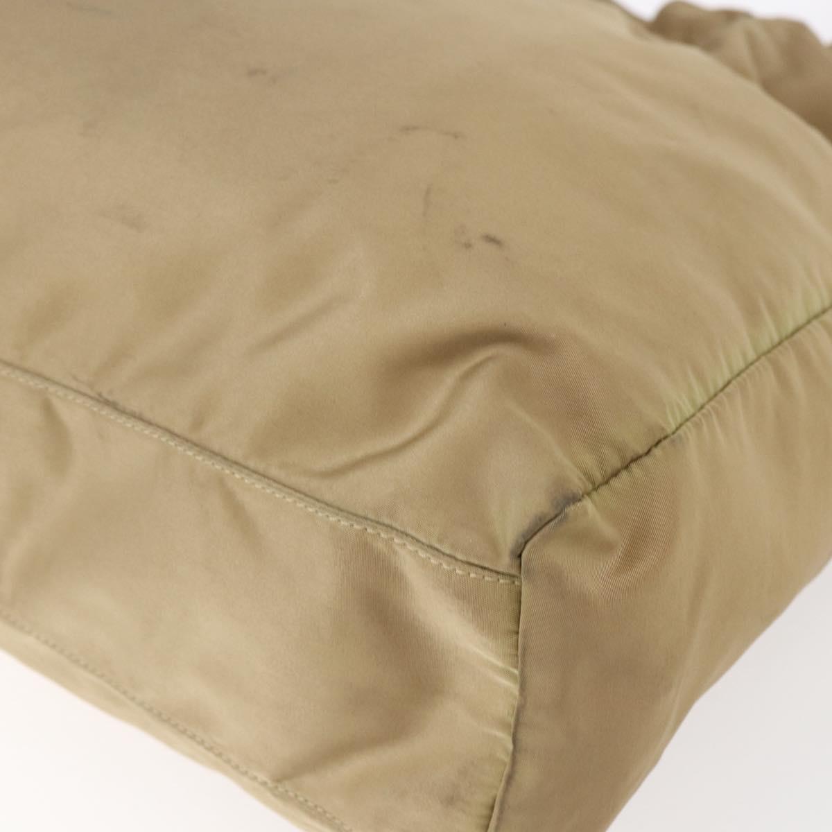 PRADA Tote Bag Nylon Leather Beige Gold Auth ep11896